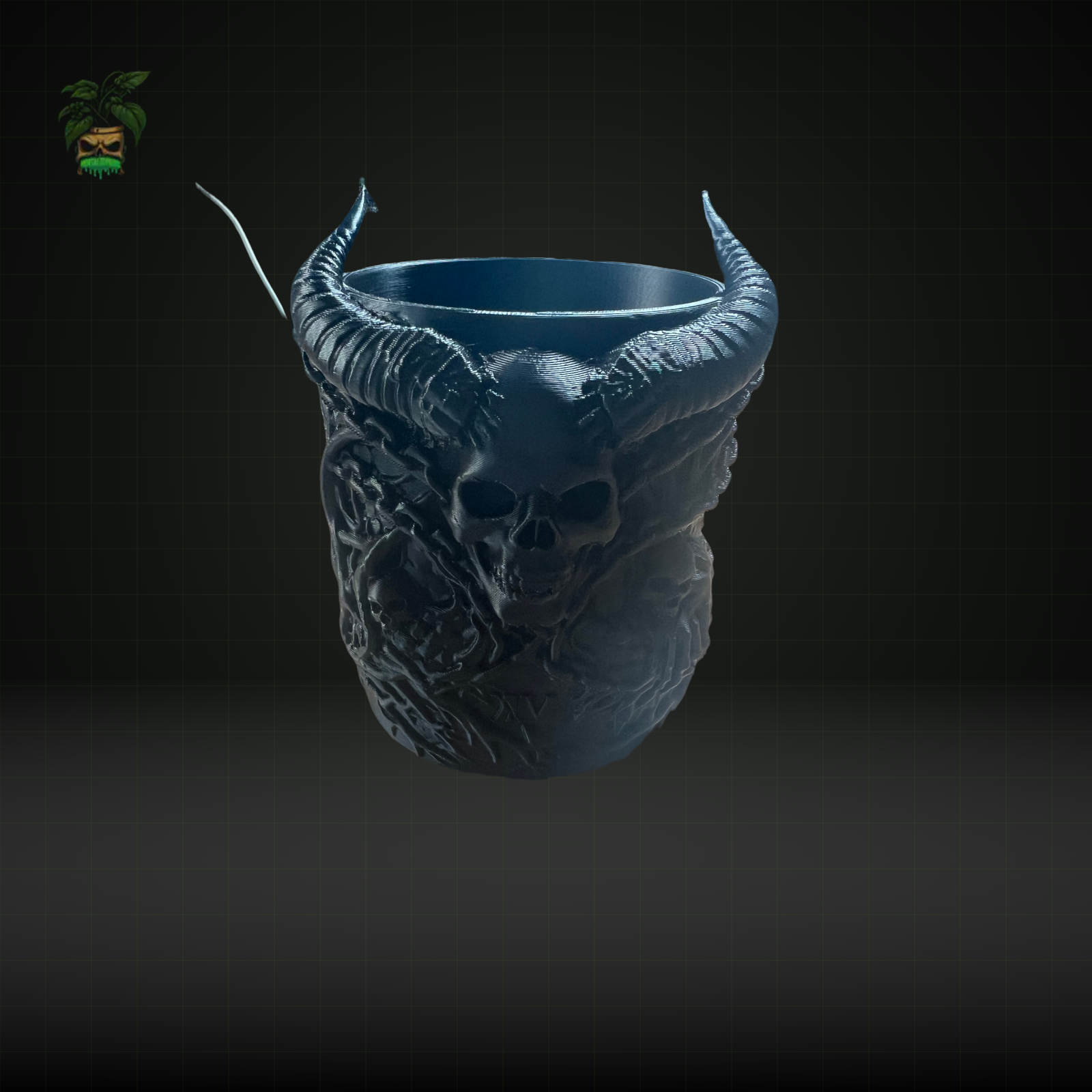806 - 3D-Printed Skull Design Pot with Horns