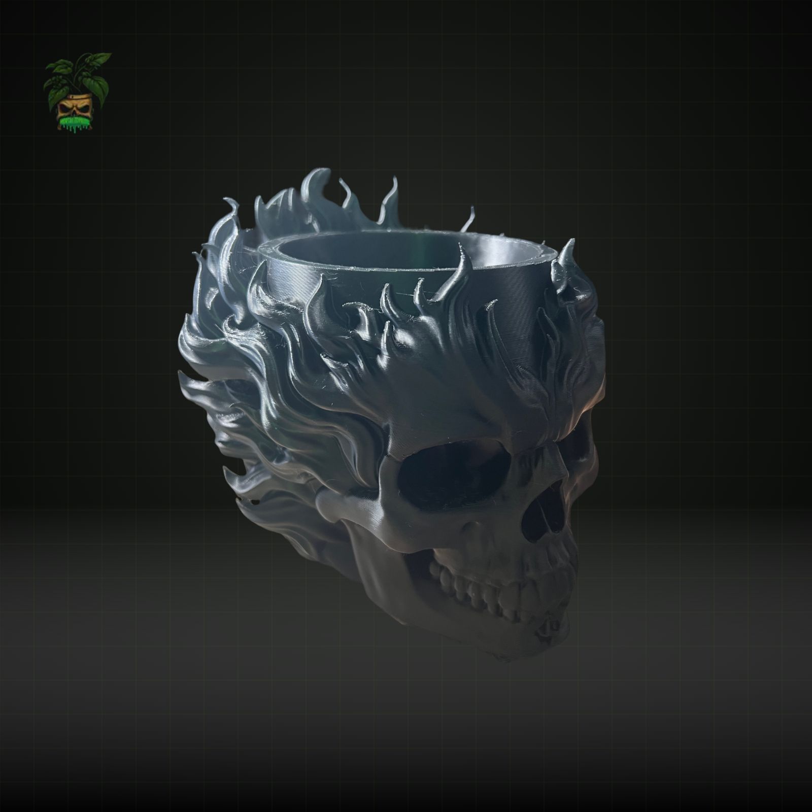 816 - Unique 3D-Printed Skull Pot with Flame Design