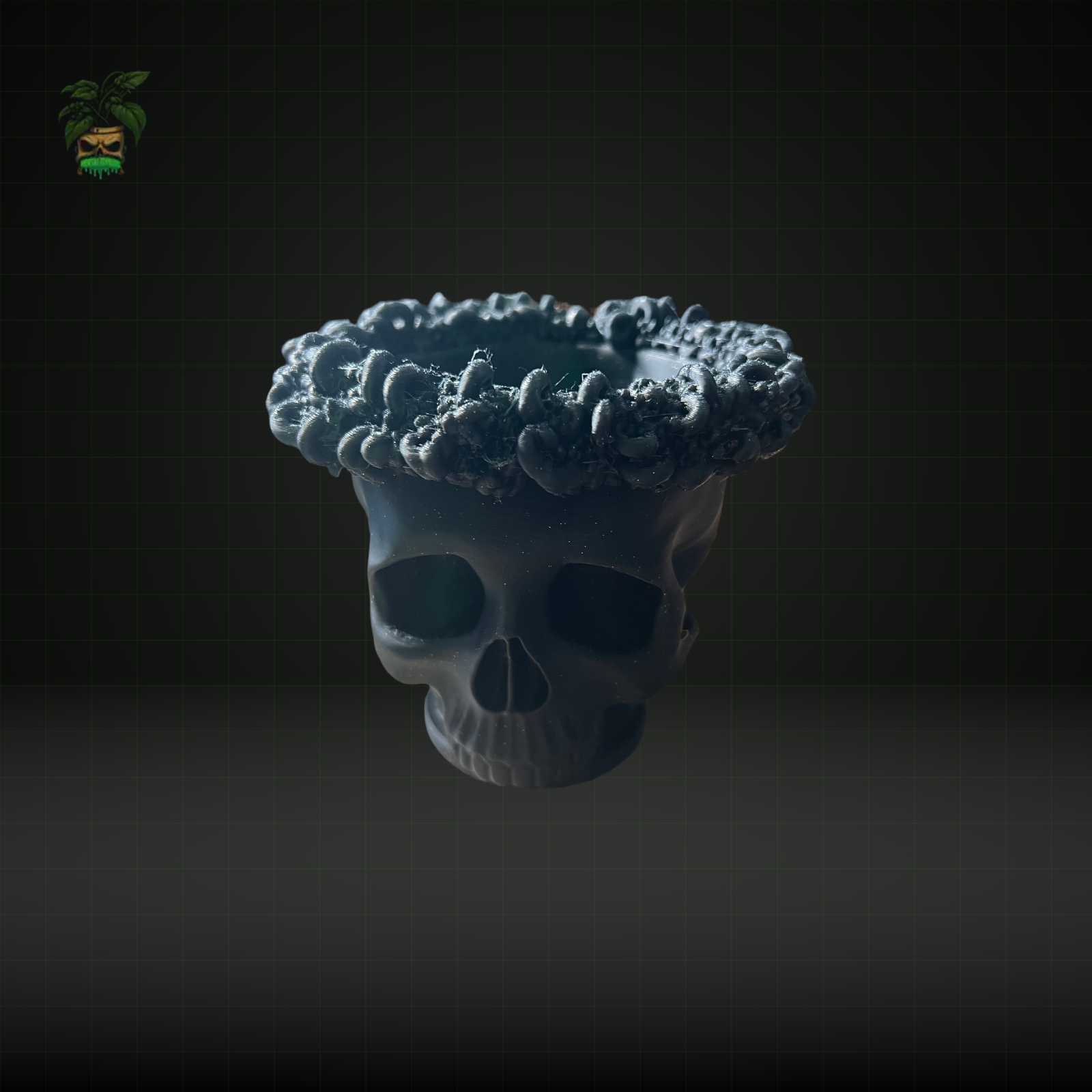 819 - Unique 3D-Printed Skull Pot with Floral Design